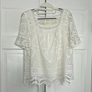 Anthropologie Maeve White Lace Love Blouse, Small